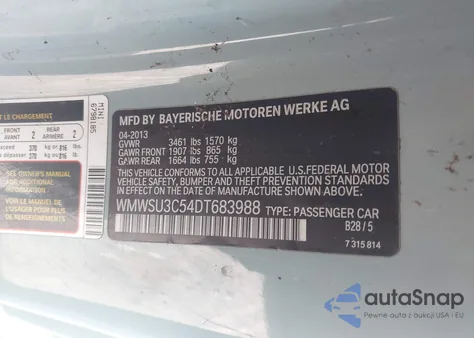 2013 Mini Hardtop Cooper из США, поврежденный, VIN WMWSU3C54DT683988